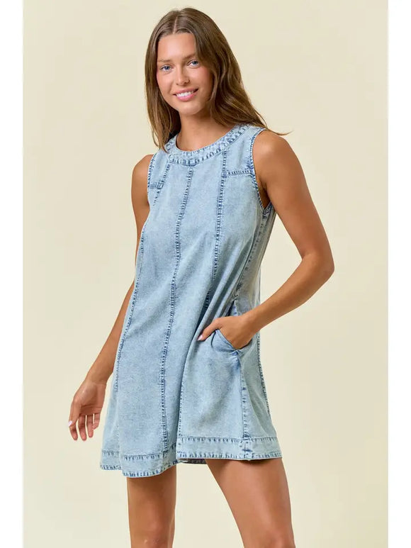 Round Neckline Sleeves Mini Dress