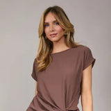 Solid Woven Blouse w/ Front Knot