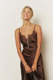 Lace Trim Satin Midi Dress
