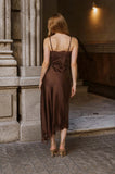 Lace Trim Satin Midi Dress