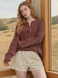 Ribbed Long Sleeve Henley Sweater
