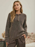 Ribbed Long Sleeve Henley Sweater