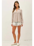 Striped Boxy Button Down Collared Top