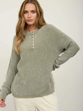 Ribbed Long Sleeve Henley Sweater