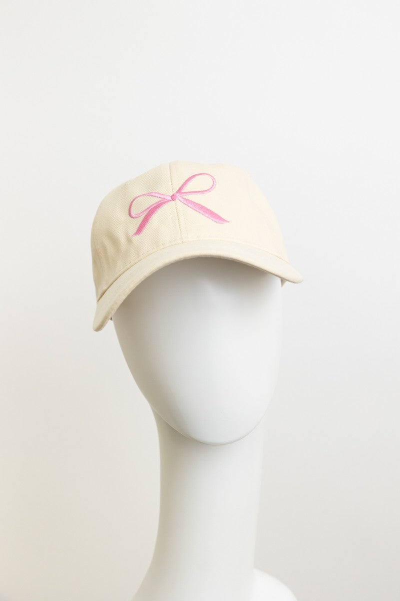 MM BASEBALL CAP IN BEIGE FABRIC WITH LARGE PINK BOW