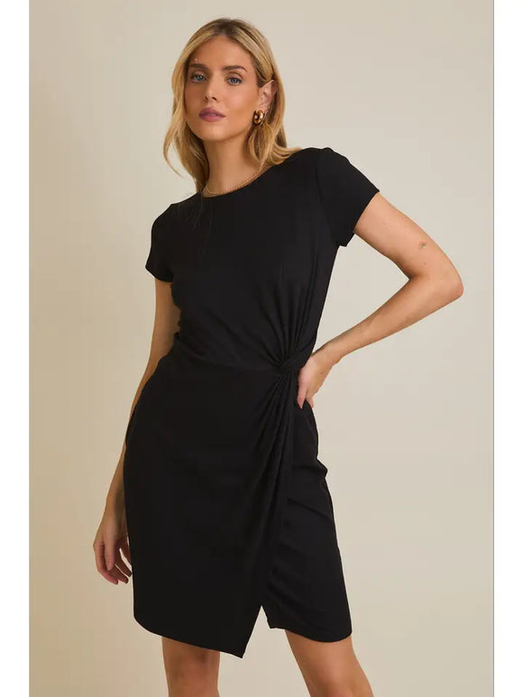 Ribbed Front Twist Midi Dress