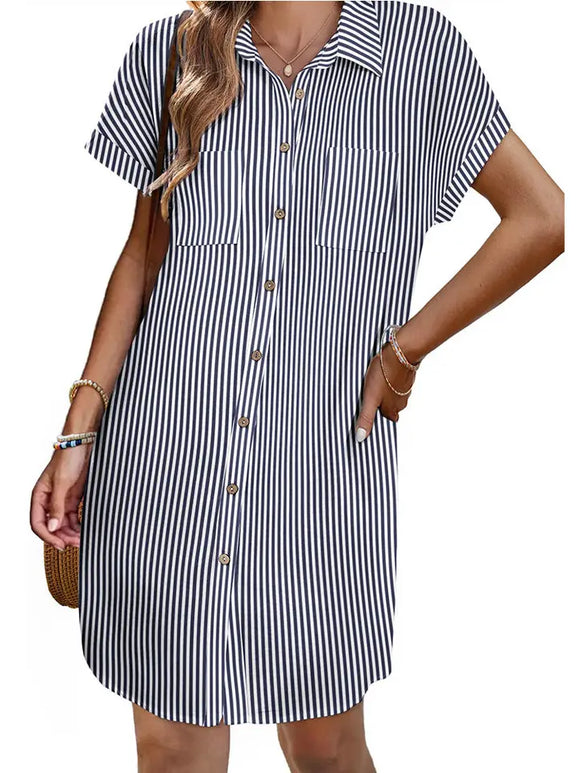 Short Sleeve Stripe Beachy Tunic