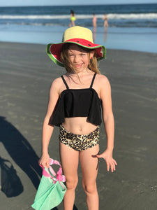 Kids Leopard Ruffle Swim Suit Set