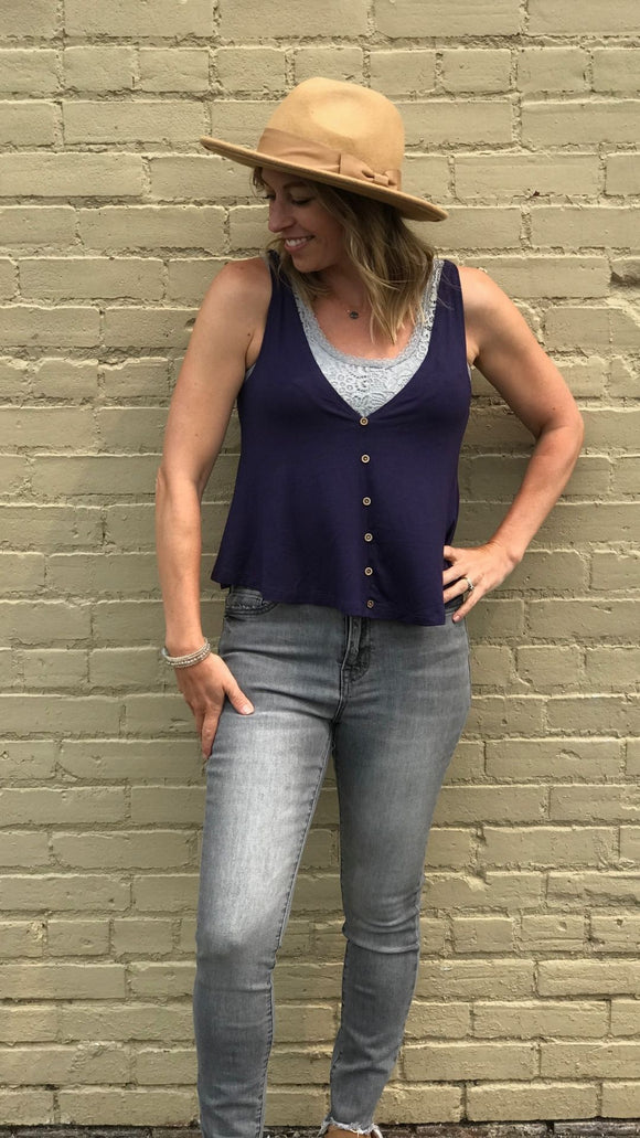 Swing V-Neck Tank W/ Wood Buttons