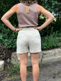 Paper Bag Elastic Waist Linen Woven Shorts