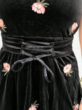 Flower Embroidery Scoop Neck Velvet Mini Dress