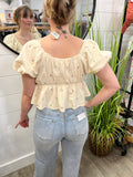 Cropped Baby Doll Embroidered Blouse