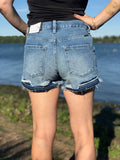 KanCan High Rise Released Hem Patch Shorts