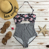 *Floral & Striped One Piece Swimsuit