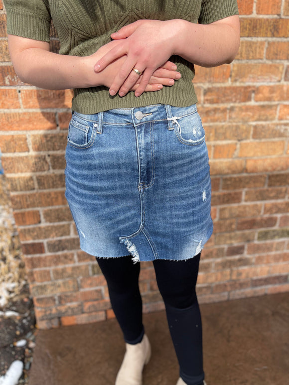 Distressed denim skirt shop h&m