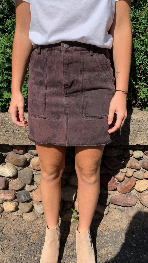 Patch Pocket Distressed Wash Denim Skirt